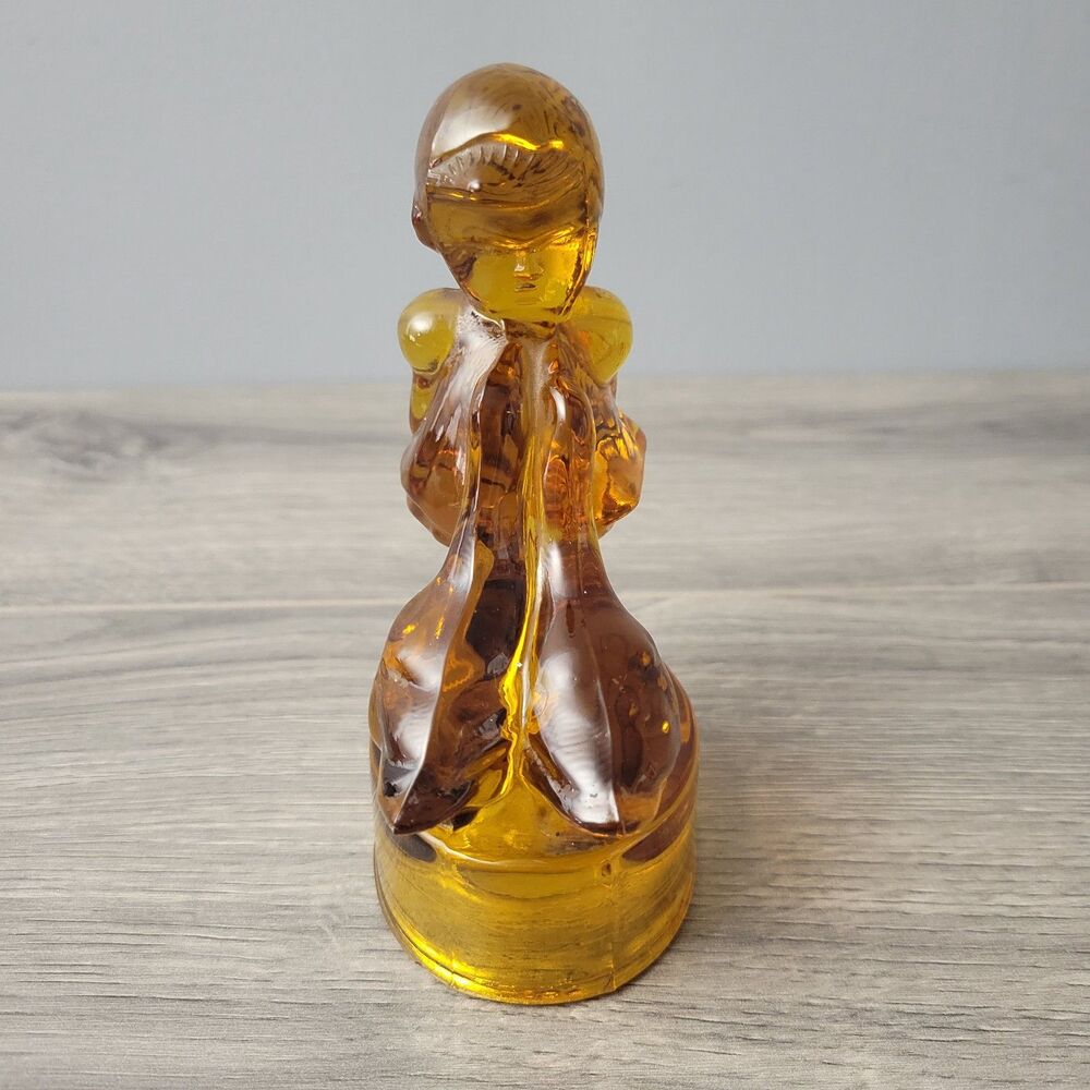 VTG L E Smith Glass Company Amber Goose Girl Figurine Paperweight Hummel Style
